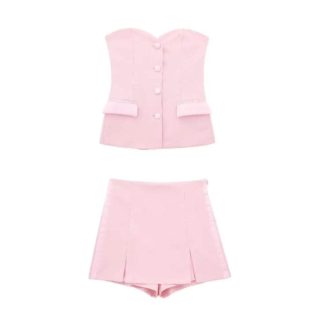 Elegant Two-Piece Women's Outfit Featuring Unique Tight Bra Shorts and Slim High Waist Skirt with Stylish Flip Spliced Tube Corset Top