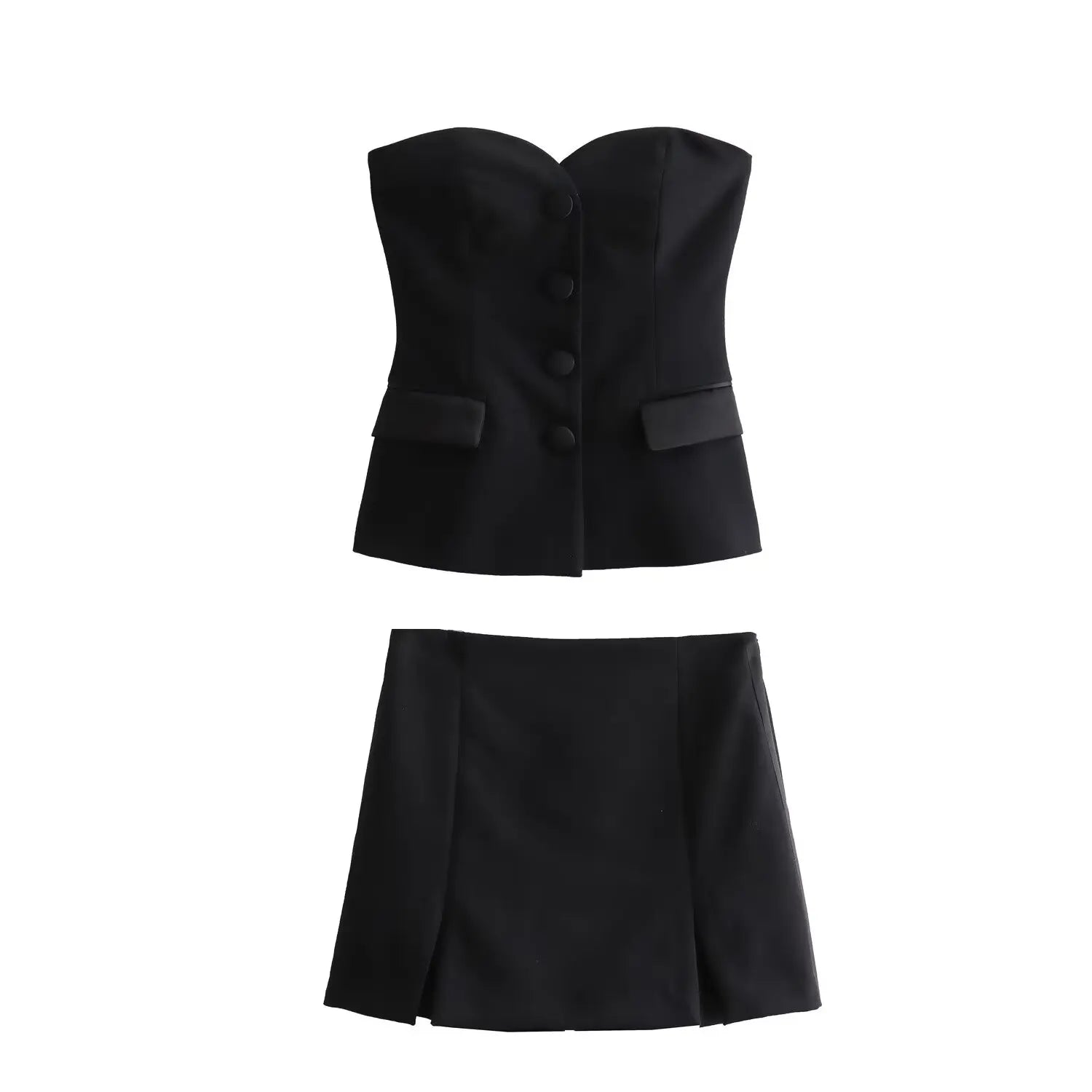Elegant Two-Piece Women's Outfit Featuring Unique Tight Bra Shorts and Slim High Waist Skirt with Stylish Flip Spliced Tube Corset Top