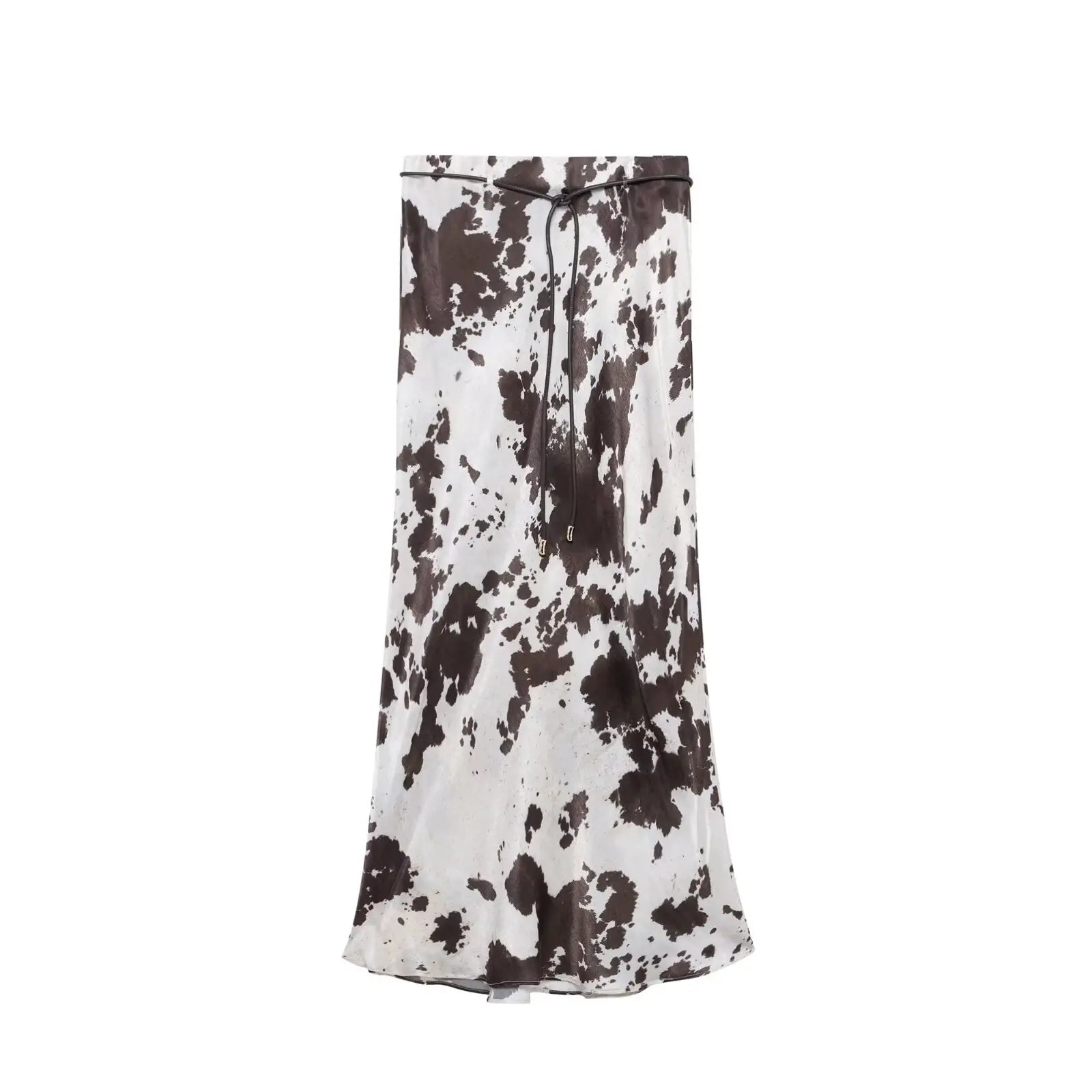 Women's Animal Print Silk Satin Midi Skirt and Casual Long-Sleeve Single-Breasted Blouse Two-Piece Set