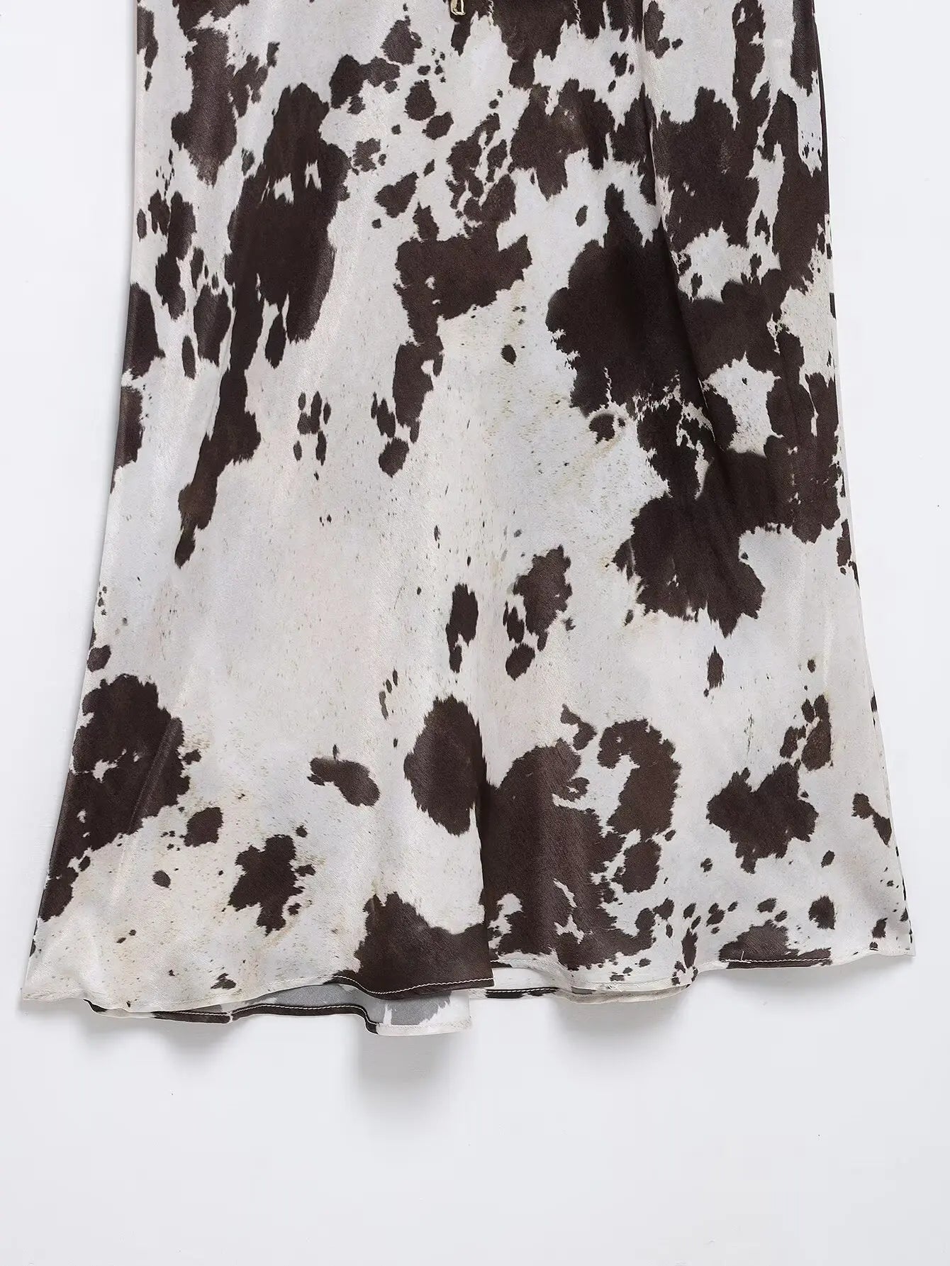 Women's Animal Print Silk Satin Midi Skirt and Casual Long-Sleeve Single-Breasted Blouse Two-Piece Set