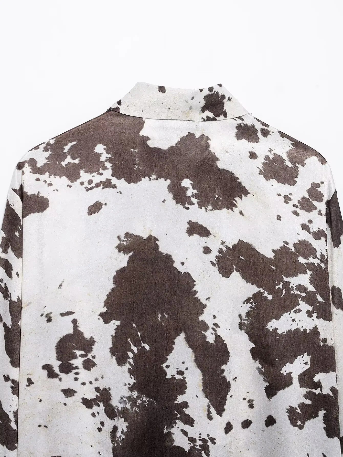 Women's Animal Print Silk Satin Midi Skirt and Casual Long-Sleeve Single-Breasted Blouse Two-Piece Set