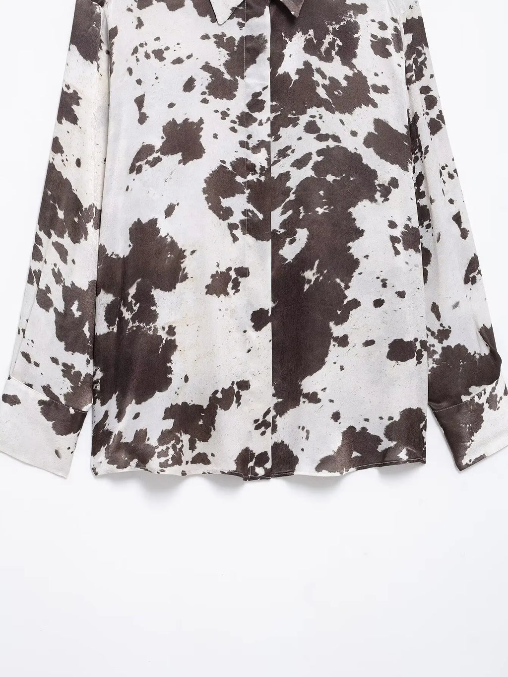 Women's Animal Print Silk Satin Midi Skirt and Casual Long-Sleeve Single-Breasted Blouse Two-Piece Set