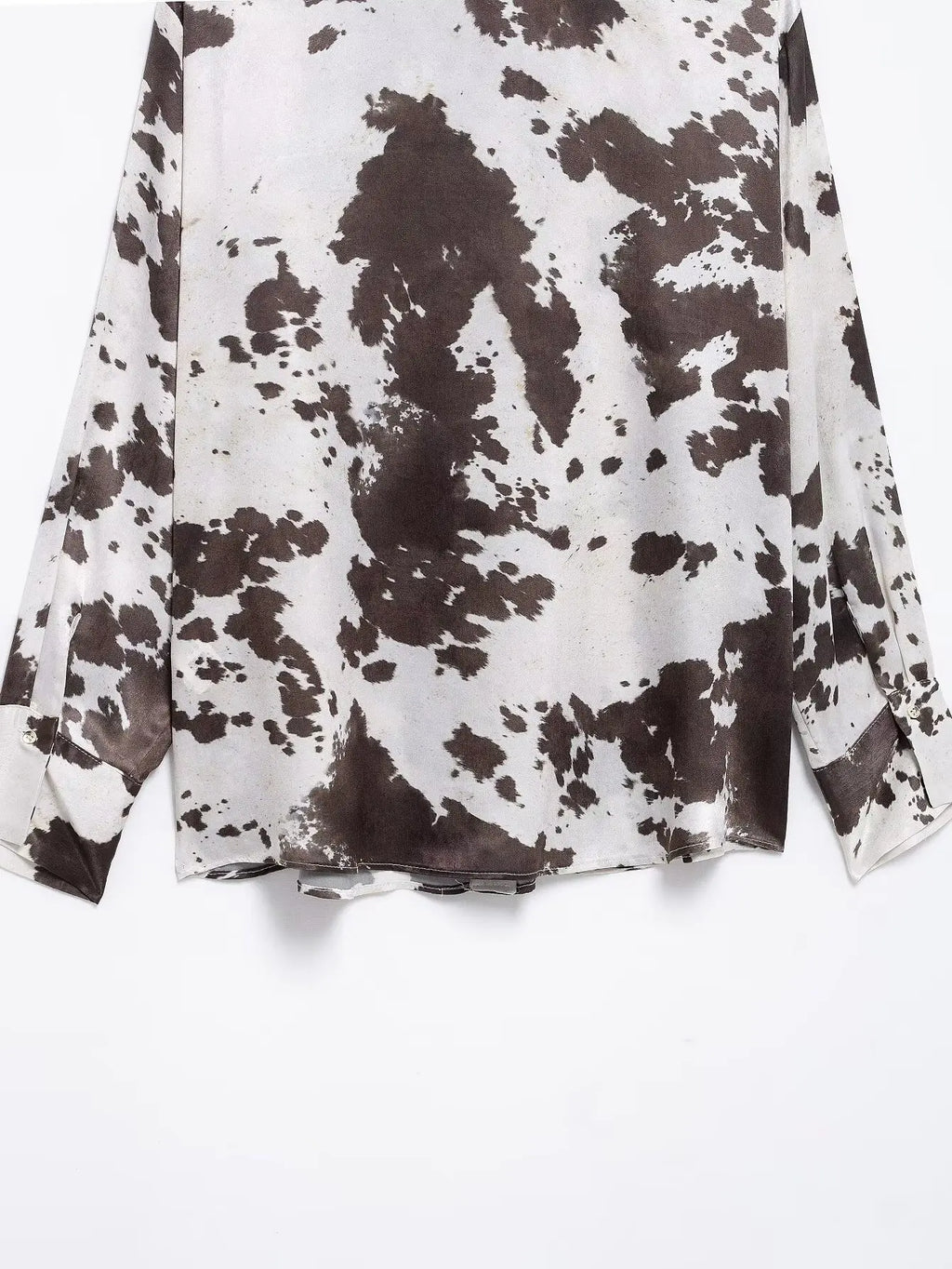 Women's Animal Print Silk Satin Midi Skirt and Casual Long-Sleeve Single-Breasted Blouse Two-Piece Set