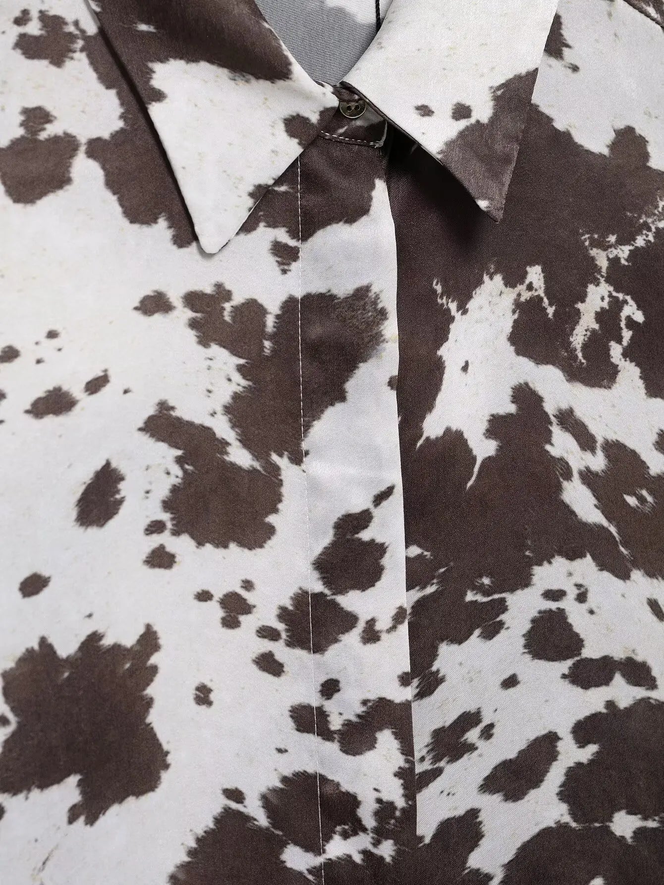 Women's Animal Print Silk Satin Midi Skirt and Casual Long-Sleeve Single-Breasted Blouse Two-Piece Set