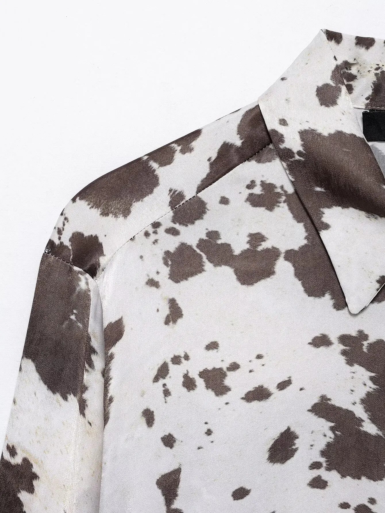 Women's Animal Print Silk Satin Midi Skirt and Casual Long-Sleeve Single-Breasted Blouse Two-Piece Set