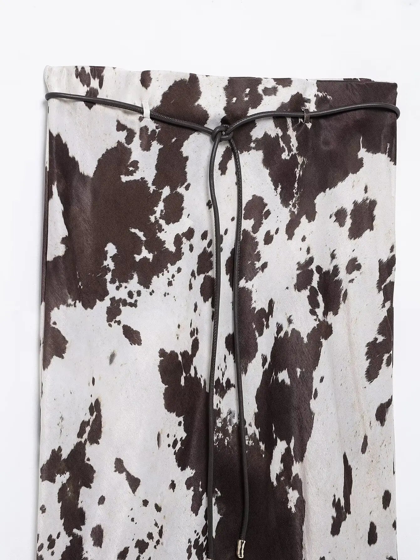 Women's Animal Print Silk Satin Midi Skirt and Casual Long-Sleeve Single-Breasted Blouse Two-Piece Set