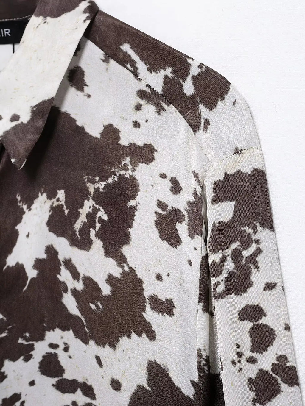 Women's Animal Print Silk Satin Midi Skirt and Casual Long-Sleeve Single-Breasted Blouse Two-Piece Set