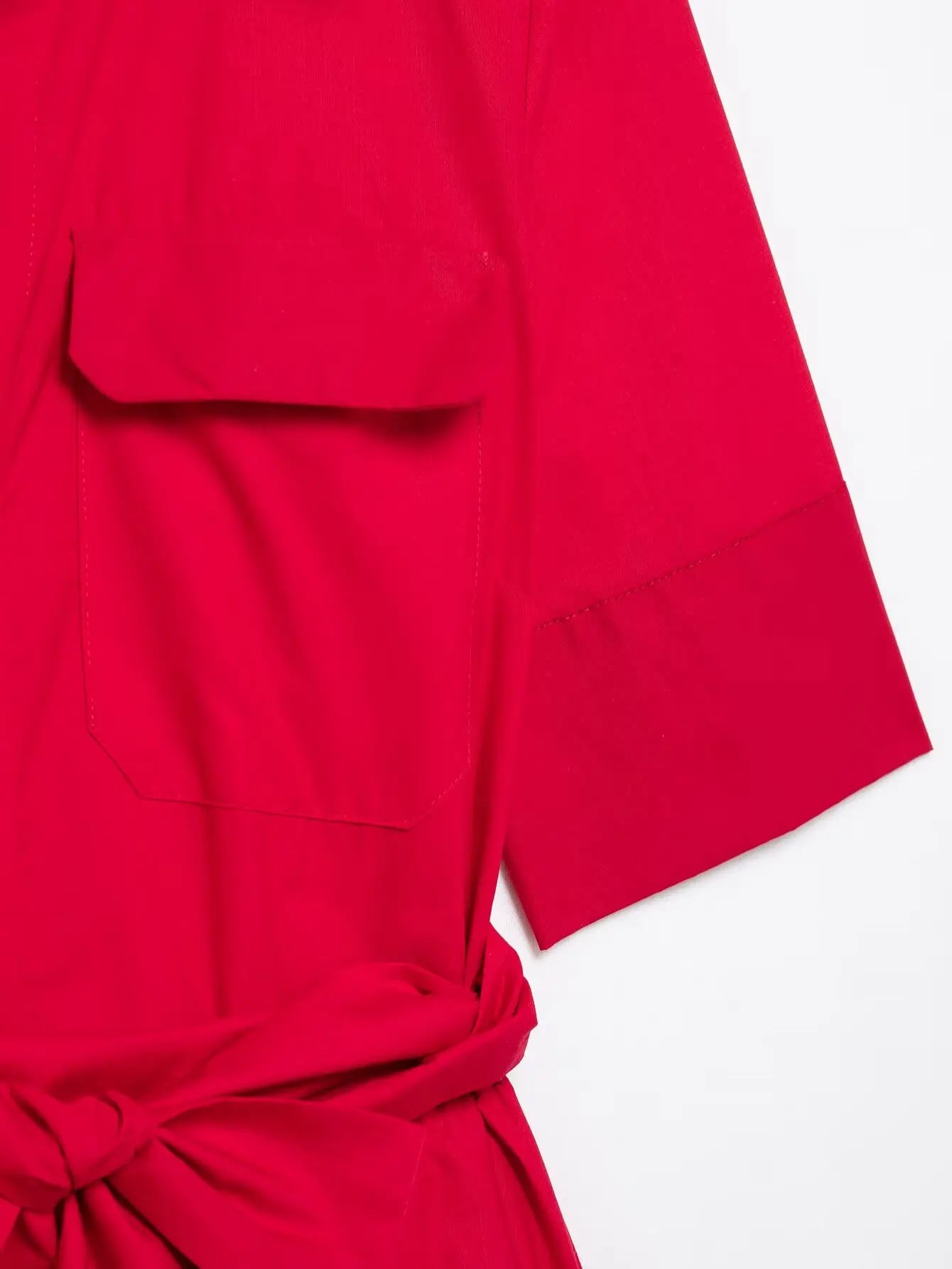 Women's Romantic Red Belted Dress with Lapel Pockets Long Dress for Spring and Summer Elegant Casual Holiday Wear