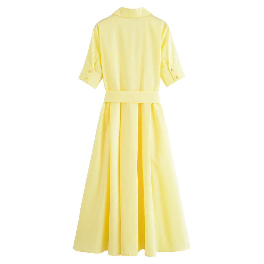 Women's Romantic Red Belted Dress with Lapel Pockets Long Dress for Spring and Summer Elegant Casual Holiday Wear