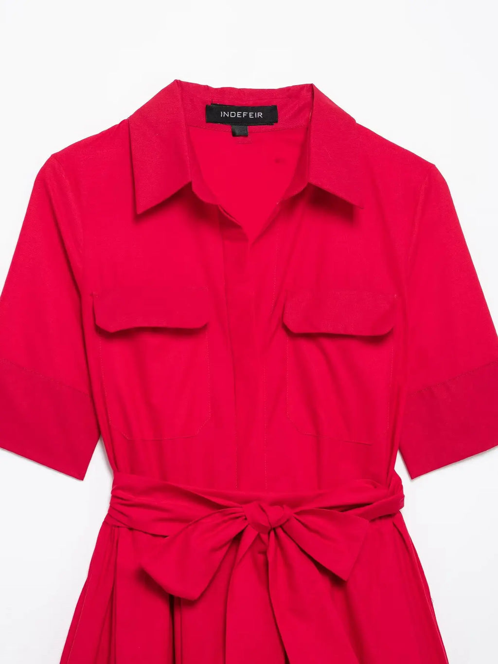 Women's Romantic Red Belted Dress with Lapel Pockets Long Dress for Spring and Summer Elegant Casual Holiday Wear