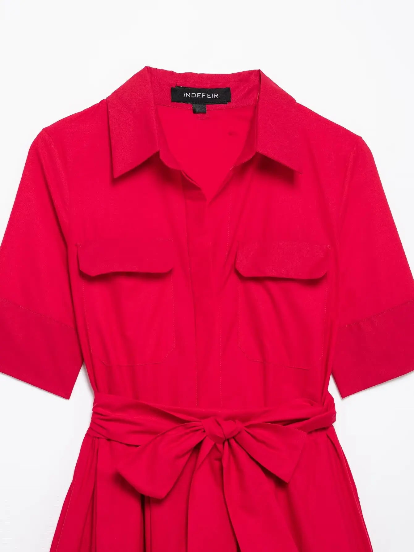 Women's Romantic Red Belted Dress with Lapel Pockets Long Dress for Spring and Summer Elegant Casual Holiday Wear