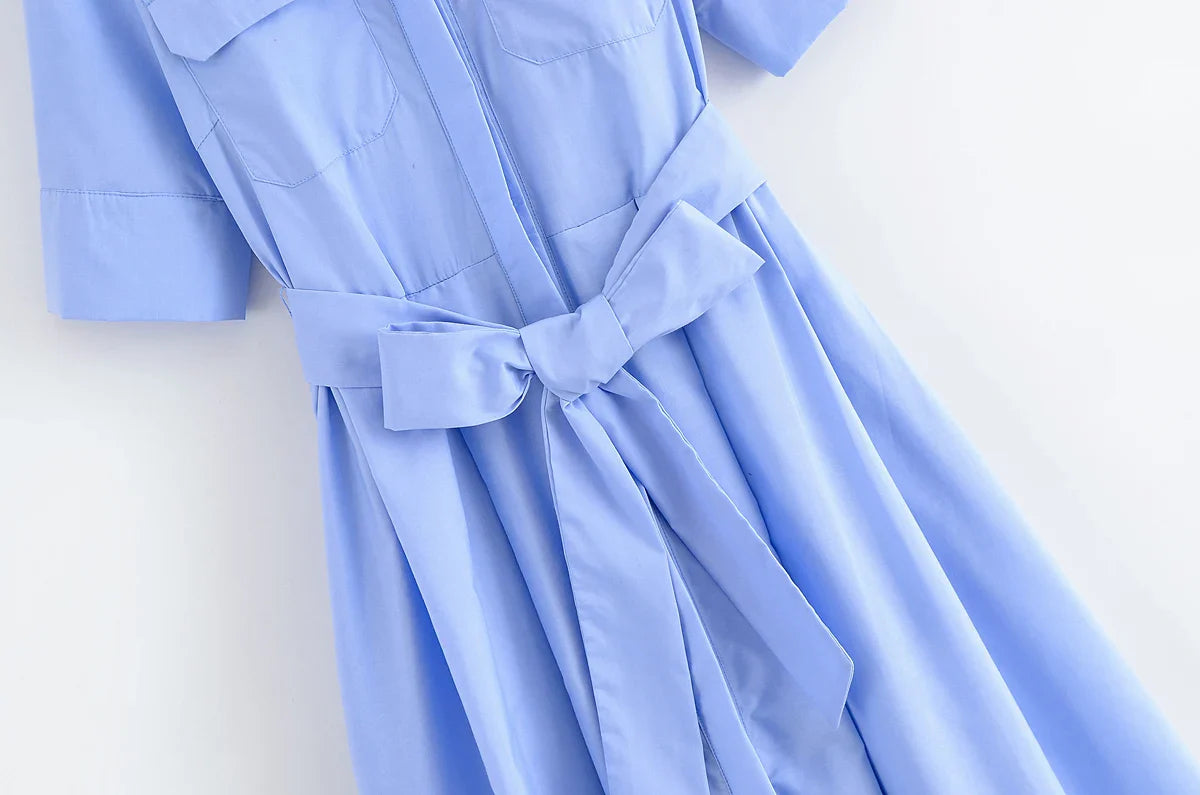 Women's Romantic Red Belted Dress with Lapel Pockets Long Dress for Spring and Summer Elegant Casual Holiday Wear