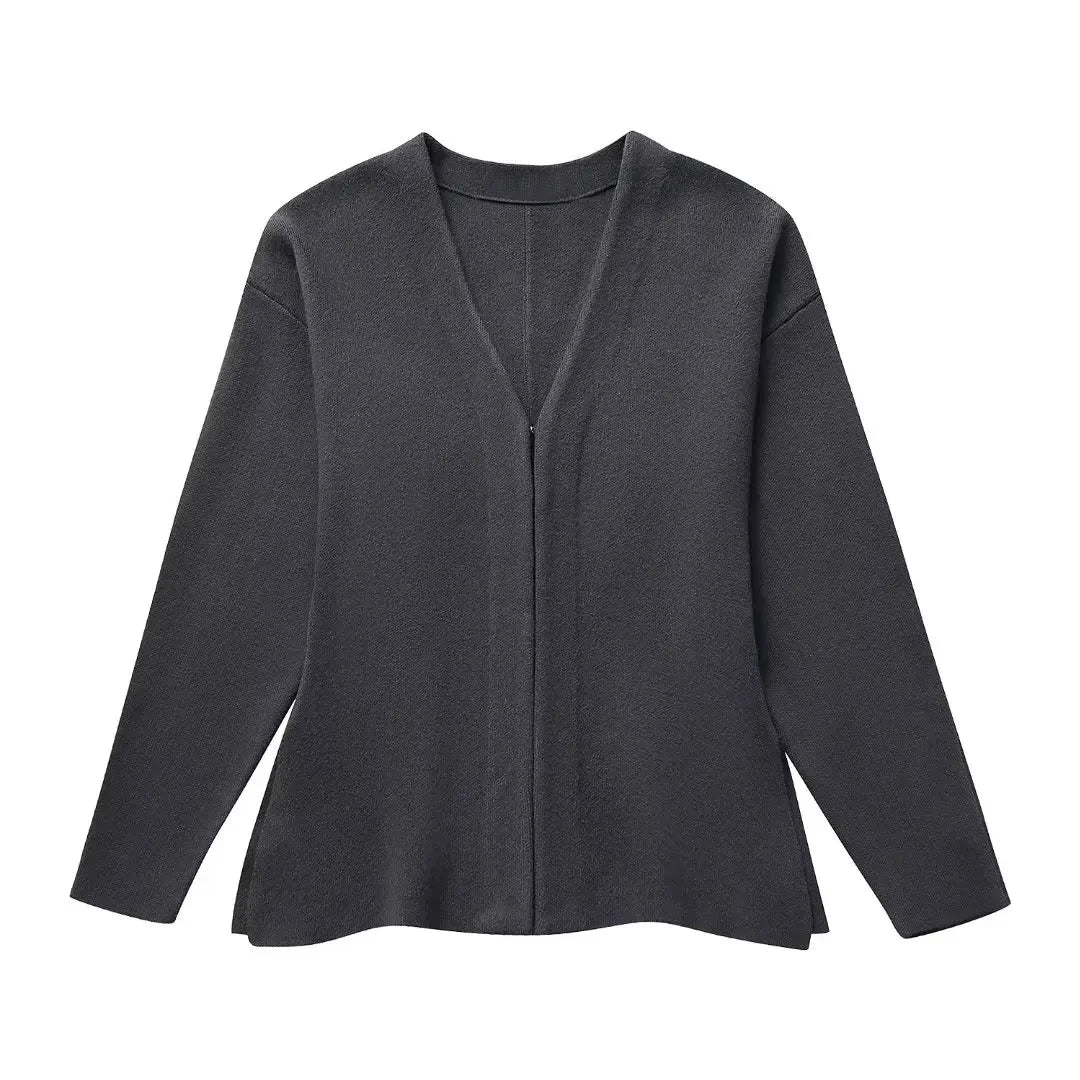 Women's Vintage Solid Color Knitted V-Neck Cardigan with Covered Buttons Long Sleeve Slim Fit Elegant Retro Top