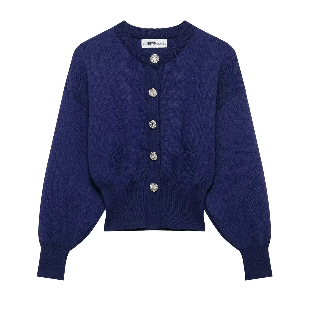 Casual Blue Knitted Women Sweater Set Long Sleeve O Neck Cardigan with Sheath Mini Skirt Stylish Spring Summer Outfit