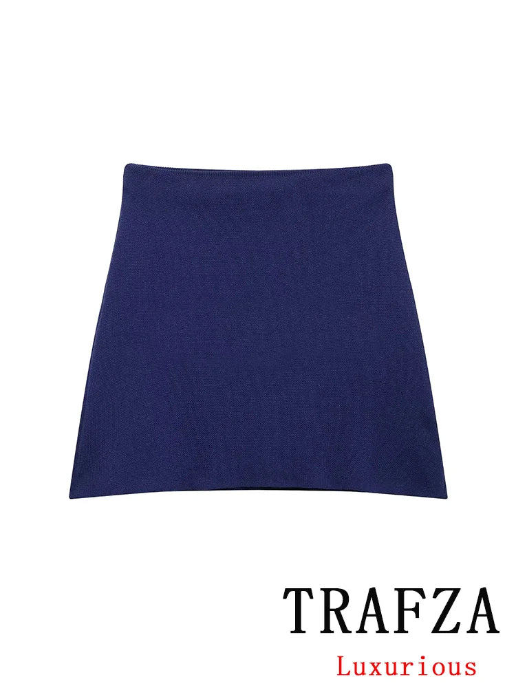 Casual Blue Knitted Women Sweater Set Long Sleeve O Neck Cardigan with Sheath Mini Skirt Stylish Spring Summer Outfit