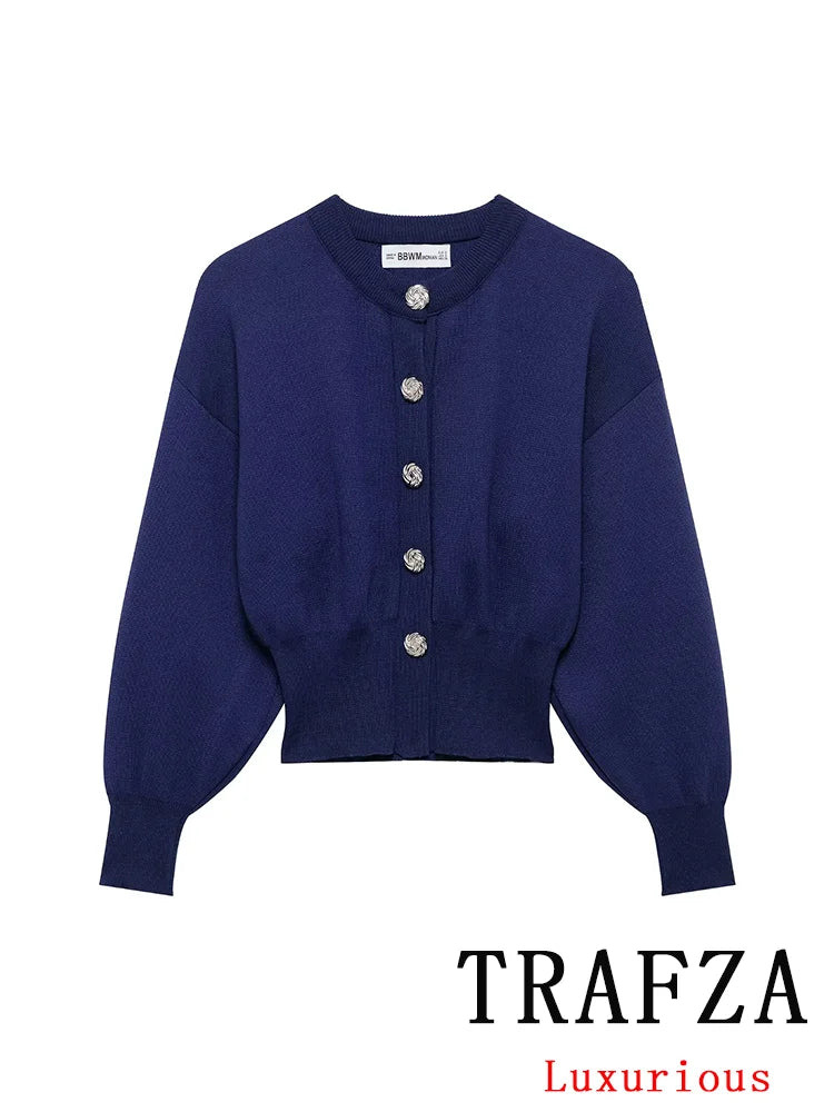 Casual Blue Knitted Women Sweater Set Long Sleeve O Neck Cardigan with Sheath Mini Skirt Stylish Spring Summer Outfit