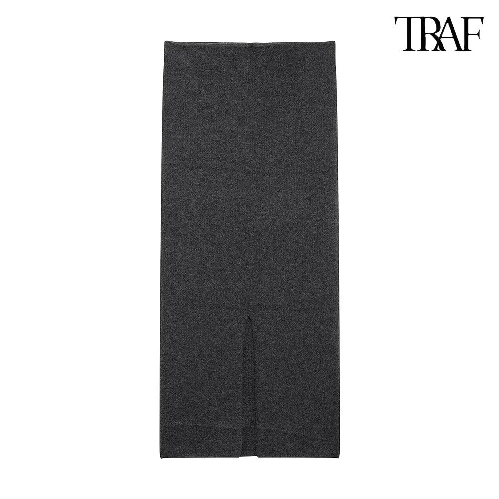 Vintage Elegant Two-Piece Knit Set for Women Diamond Pattern Belted Jacket and Slit Skirt Fall Fashion Ensemble