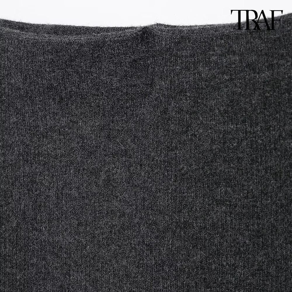 Vintage Elegant Two-Piece Knit Set for Women Diamond Pattern Belted Jacket and Slit Skirt Fall Fashion Ensemble