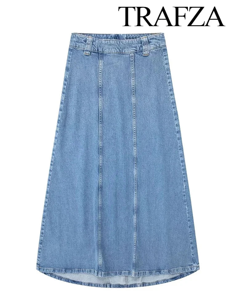 Women's Vintage Denim Two-Piece Set Bow Tie Half Sleeve Shirt and High Waisted Halter Skirt Summer Street Style
