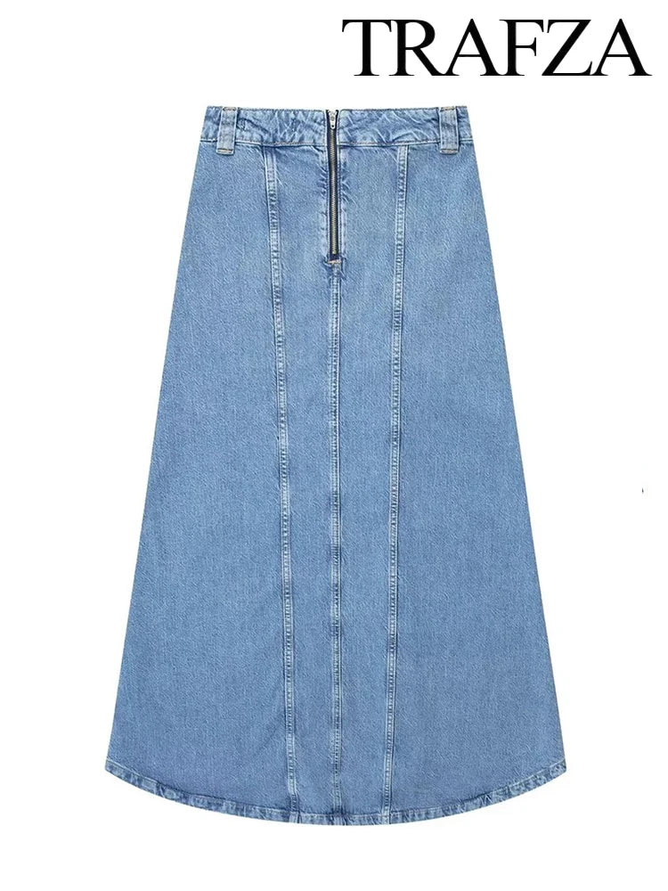 Women's Vintage Denim Two-Piece Set Bow Tie Half Sleeve Shirt and High Waisted Halter Skirt Summer Street Style