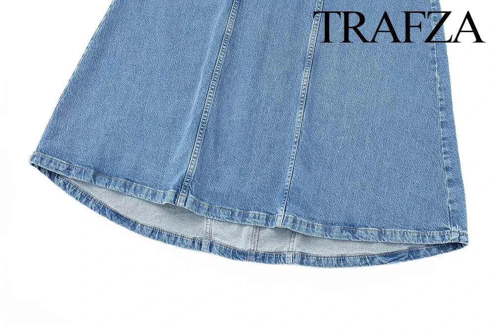 Women's Vintage Denim Two-Piece Set Bow Tie Half Sleeve Shirt and High Waisted Halter Skirt Summer Street Style