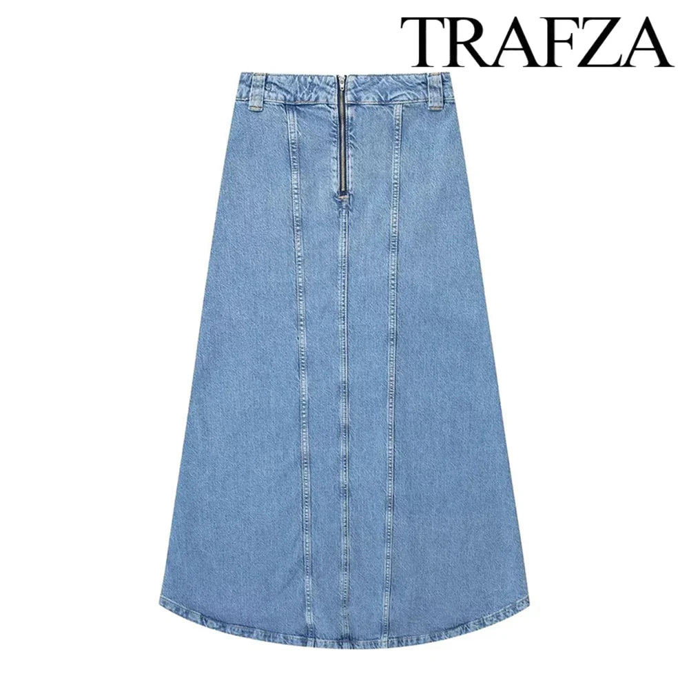 Women's Vintage Denim Two-Piece Set Bow Tie Half Sleeve Shirt and High Waisted Halter Skirt Summer Street Style