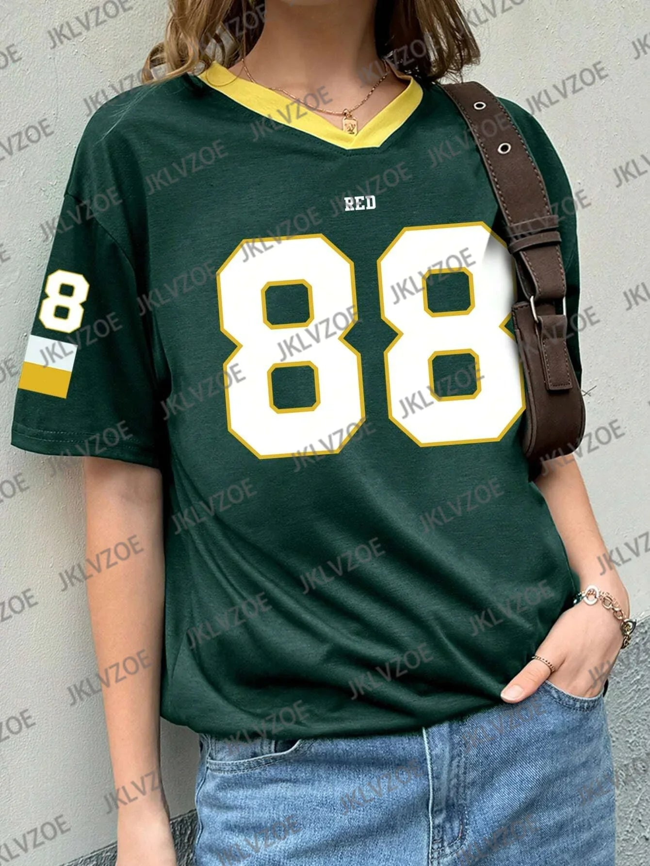 Summer Women's Oversized Red V-Neck T-Shirt Number 88 Short Sleeve Casual Sporty 3D Print Streetwear Top