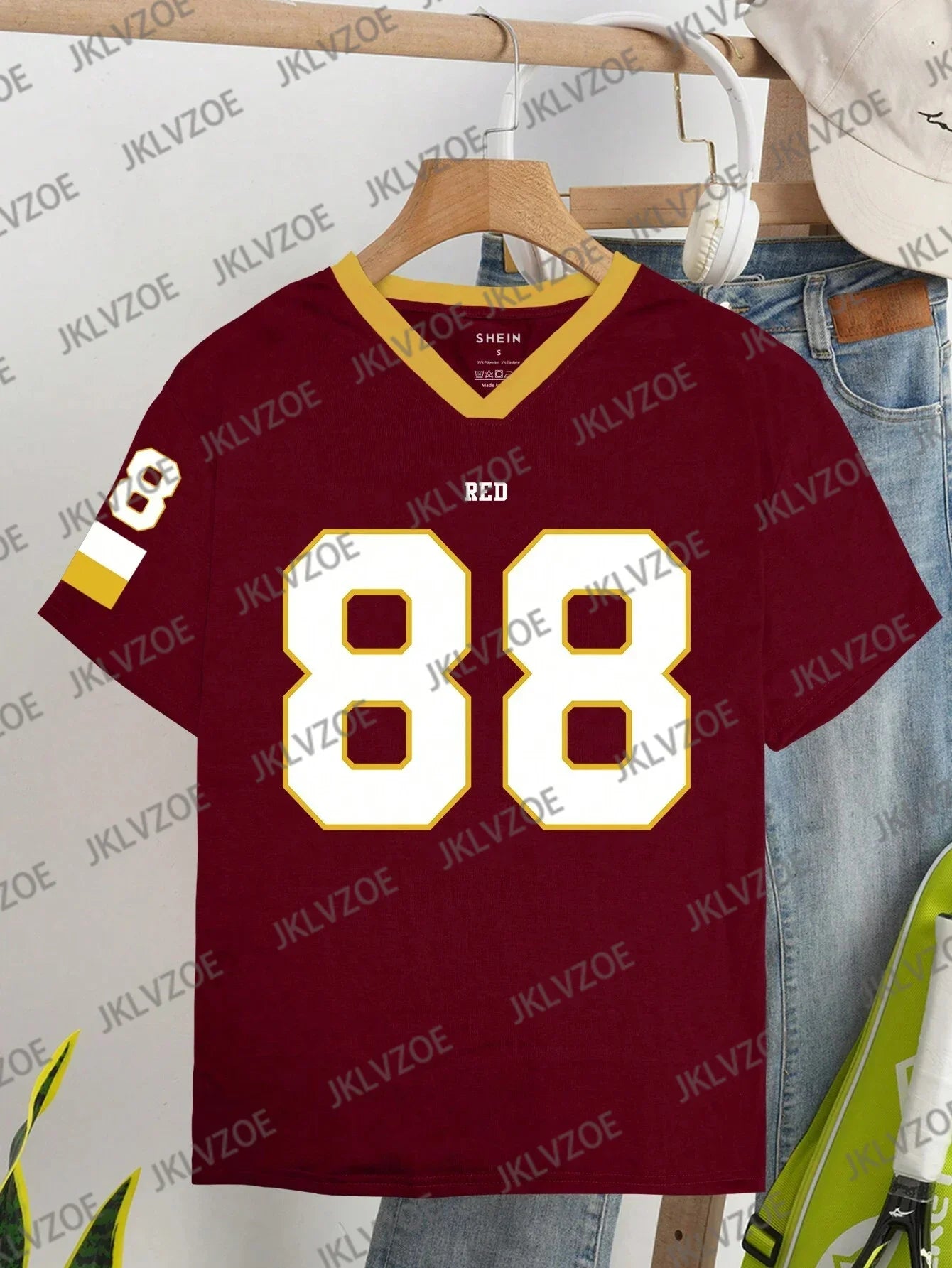 Summer Women's Oversized Red V-Neck T-Shirt Number 88 Short Sleeve Casual Sporty 3D Print Streetwear Top