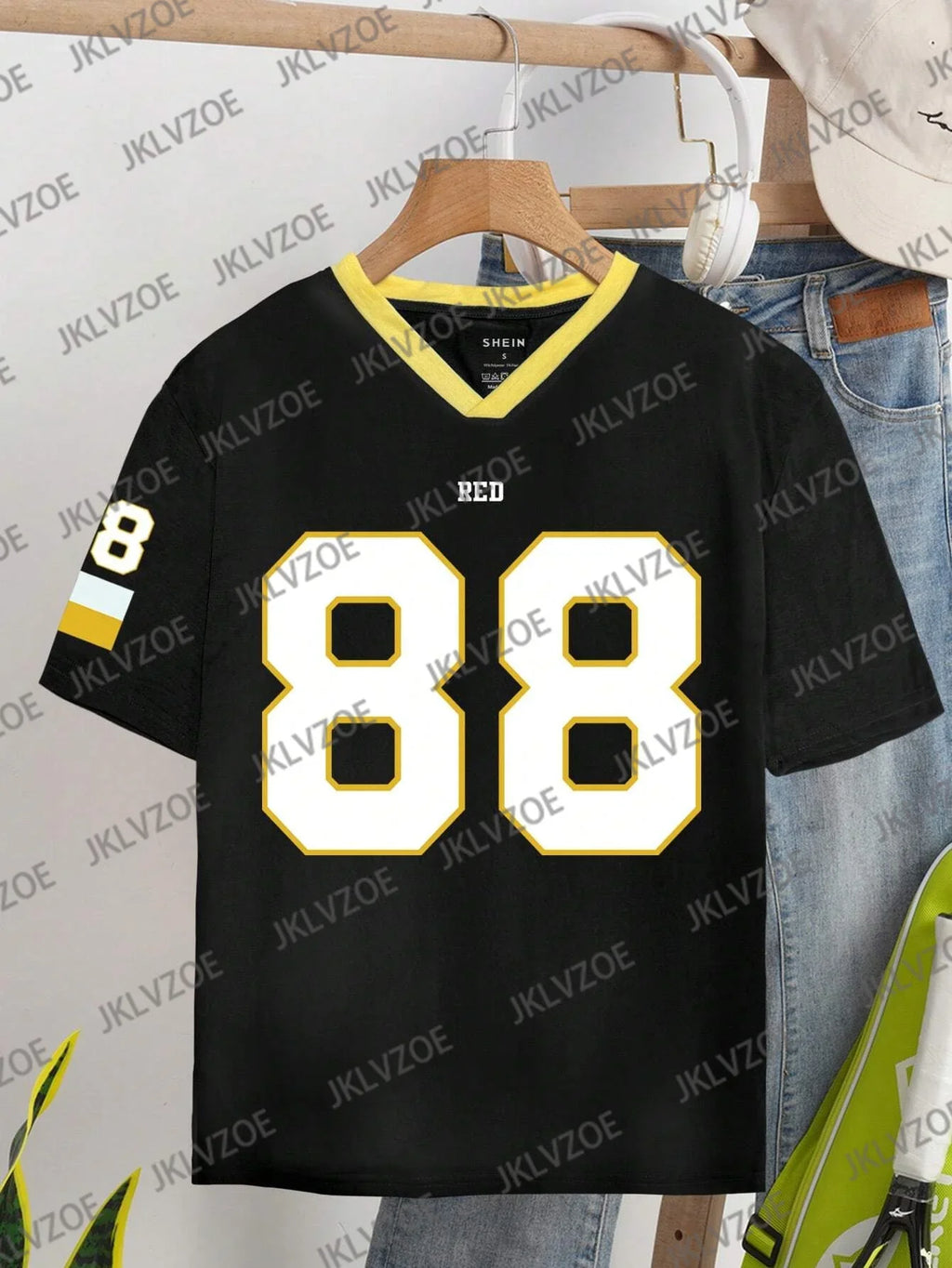 Summer Women's Oversized Red V-Neck T-Shirt Number 88 Short Sleeve Casual Sporty 3D Print Streetwear Top