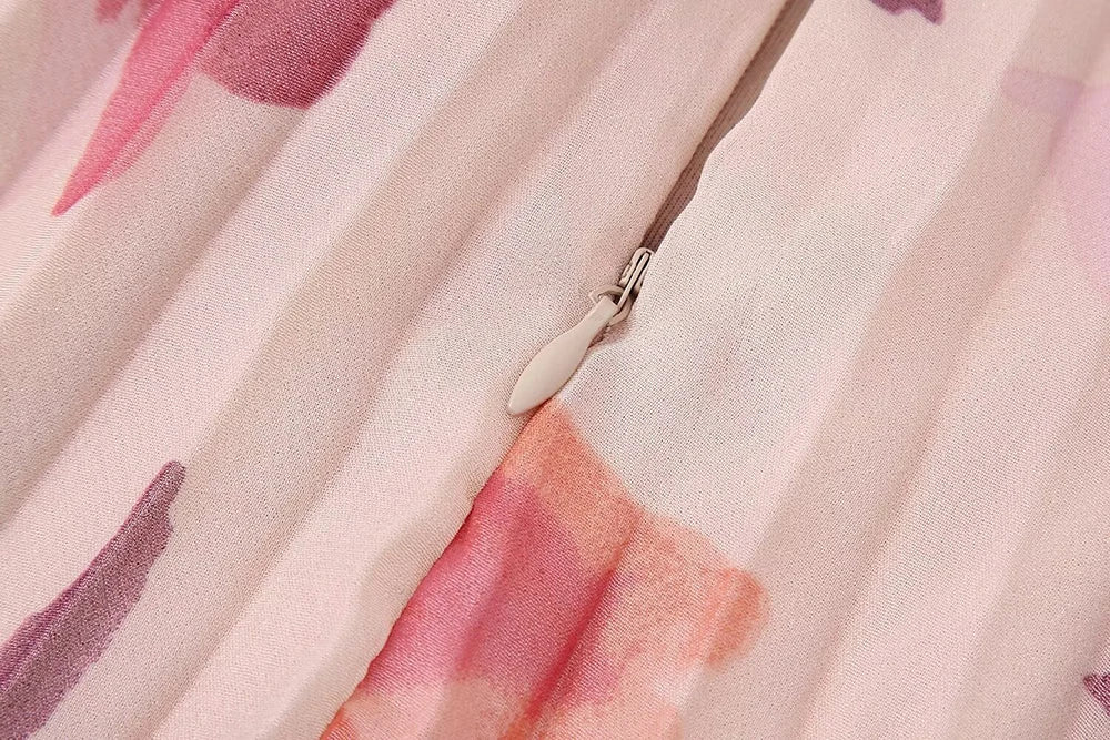 Women's Two Piece Floral Print Long Sleeve Single Breasted Casual Shirt Top and High Waist A-Line Pleated Skirt Set