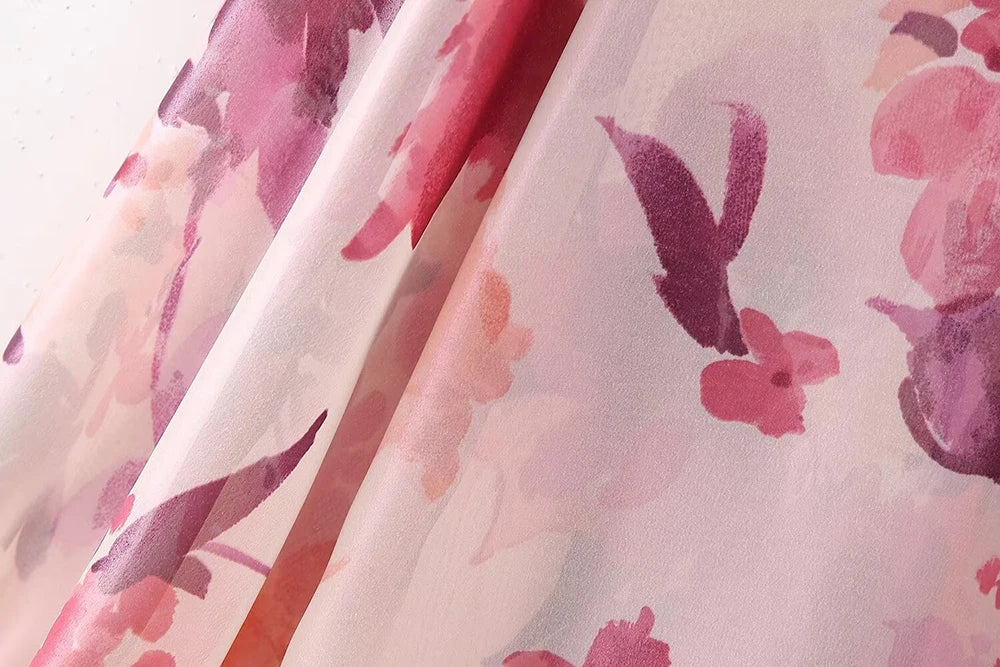 Women's Two Piece Floral Print Long Sleeve Single Breasted Casual Shirt Top and High Waist A-Line Pleated Skirt Set