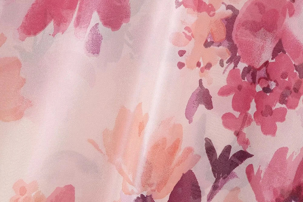 Women's Two Piece Floral Print Long Sleeve Single Breasted Casual Shirt Top and High Waist A-Line Pleated Skirt Set