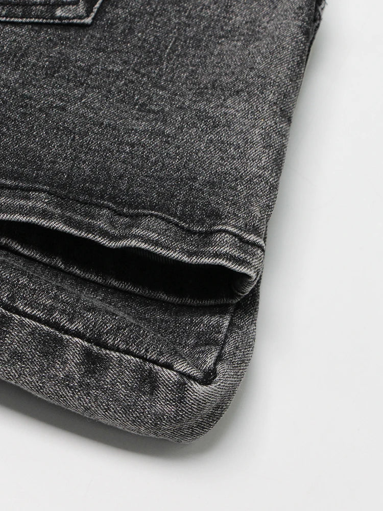 Black Denim Two Piece Set for Women with Lapel Long Sleeve Crop Top and High Waist Patchwork Pocket Mini Skirt