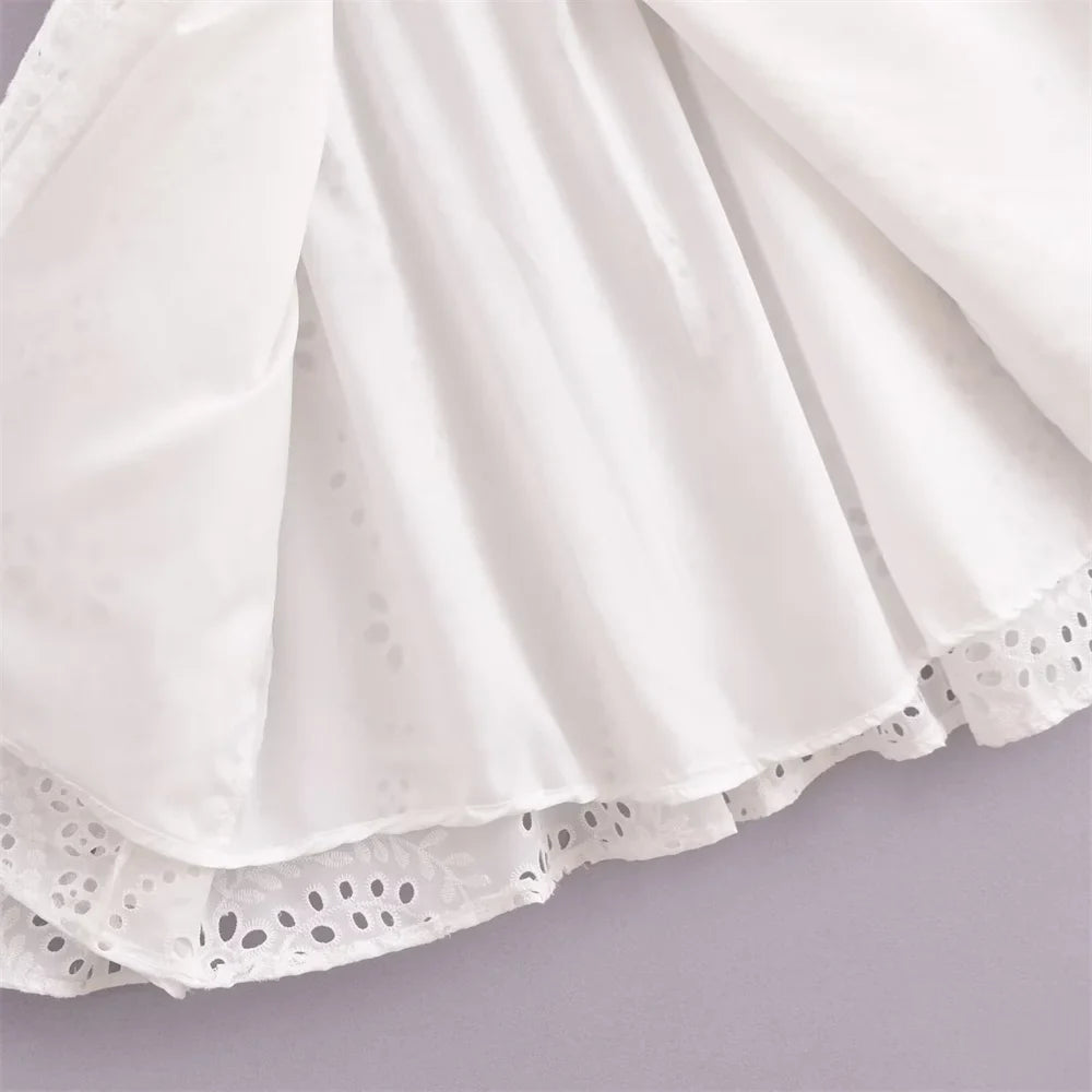 Casual Women's Hollow Embroidered Shirt Dress with Long and Short Sleeves for Summer Fashion