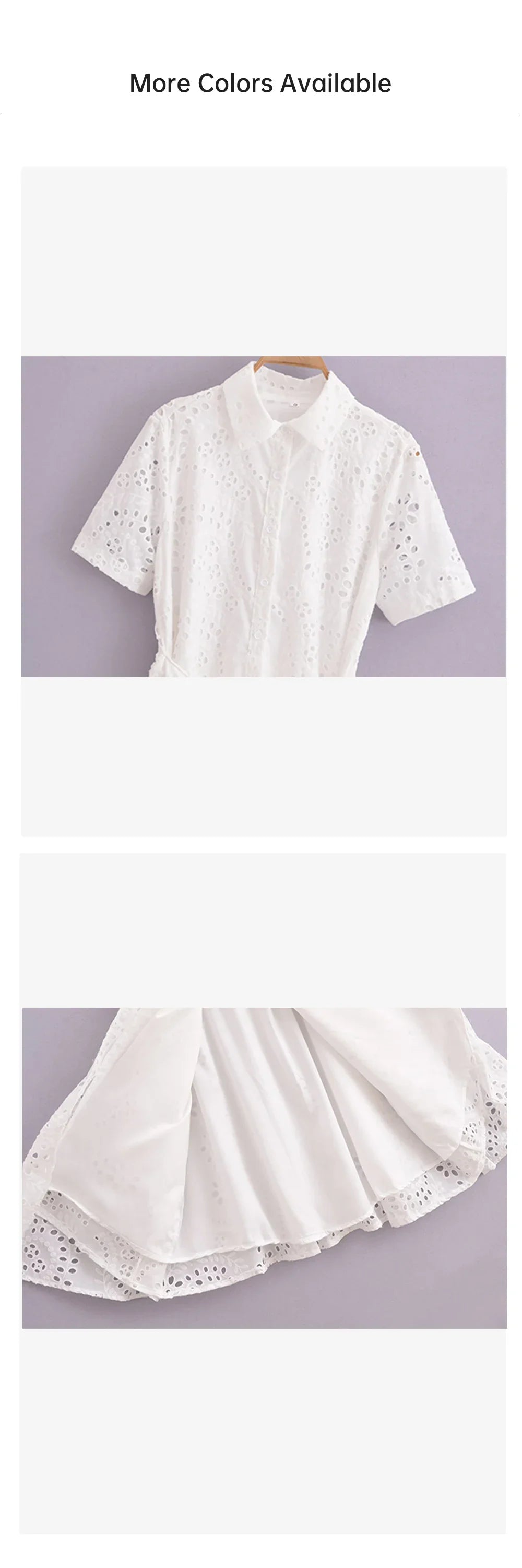 Casual Women's Hollow Embroidered Shirt Dress with Long and Short Sleeves for Summer Fashion