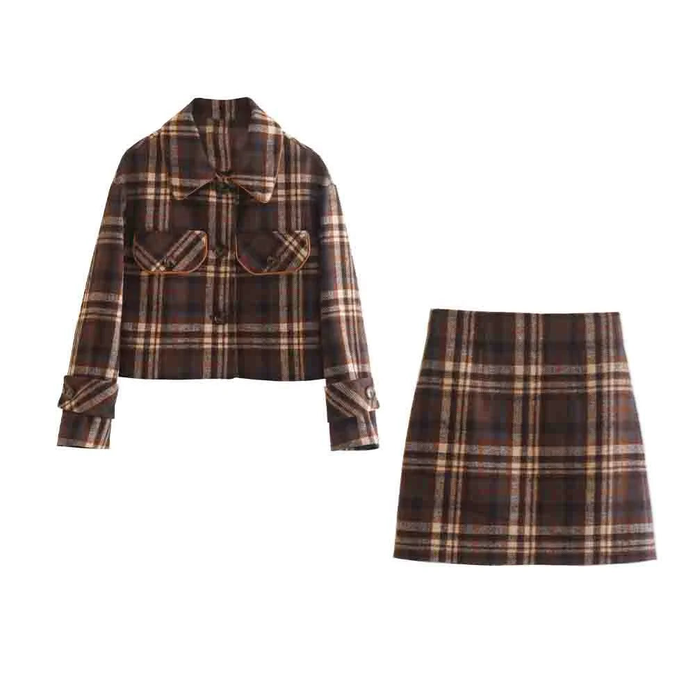 Casual Women's Fashion Round Neck Retro Pattern Long Sleeve Coat and Half Skirt Set for Elegant Layered Styling