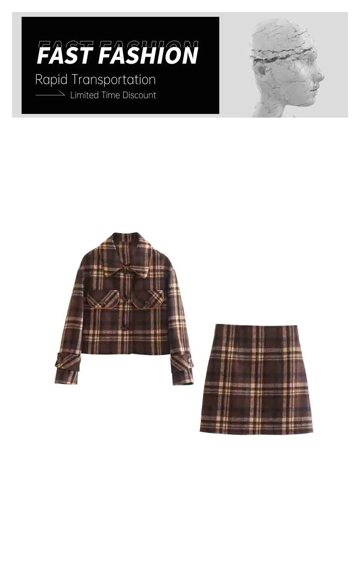 Casual Women's Fashion Round Neck Retro Pattern Long Sleeve Coat and Half Skirt Set for Elegant Layered Styling