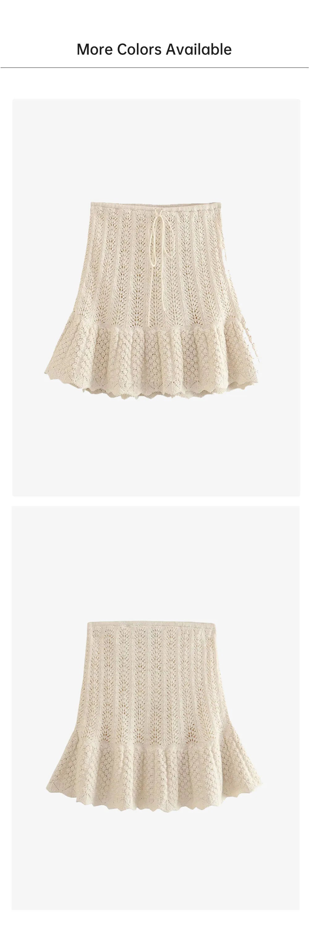 Women's Fashion Jacquard Hollow-Out Knitted Crop Top and Mini Skirt Set Stylish Slim Fit Two-Piece Outfit for Casual and Office Wear