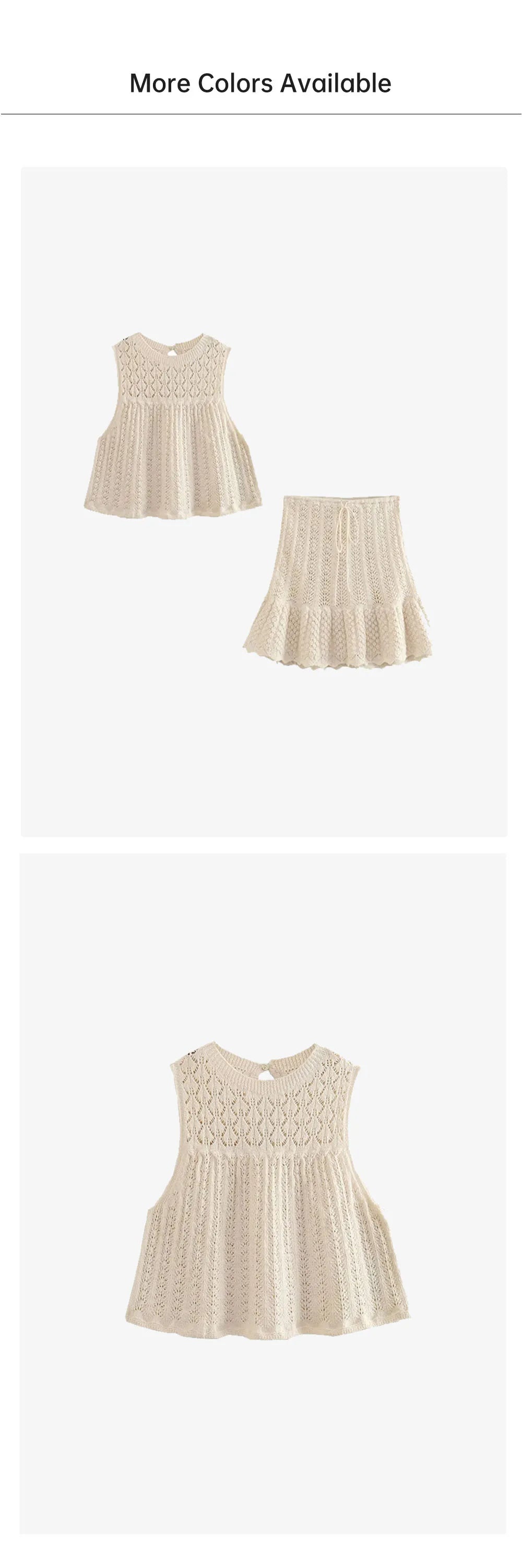 Women's Fashion Jacquard Hollow-Out Knitted Crop Top and Mini Skirt Set Stylish Slim Fit Two-Piece Outfit for Casual and Office Wear