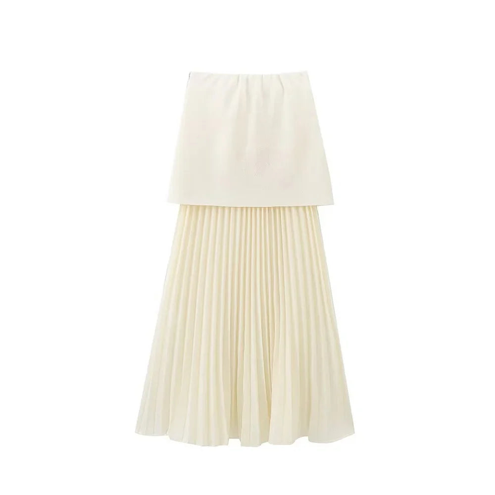 Womens Single Breasted V Neck Solid Color Knitted Vest with Patchwork Mid Length Skirt Autumn Winter Set