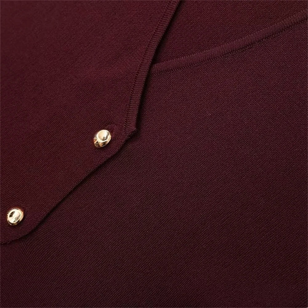 Womens Single Breasted V Neck Solid Color Knitted Vest with Patchwork Mid Length Skirt Autumn Winter Set