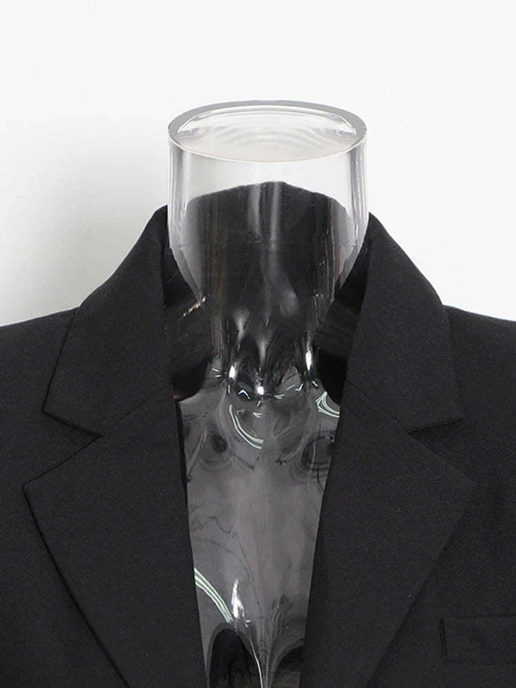 Slim Fit Black Blazer for Women with Notched Collar Long Sleeves and Spliced Diamond Detailing Elegant Sexy Tailored Jacket for Fashion-Forward Looks