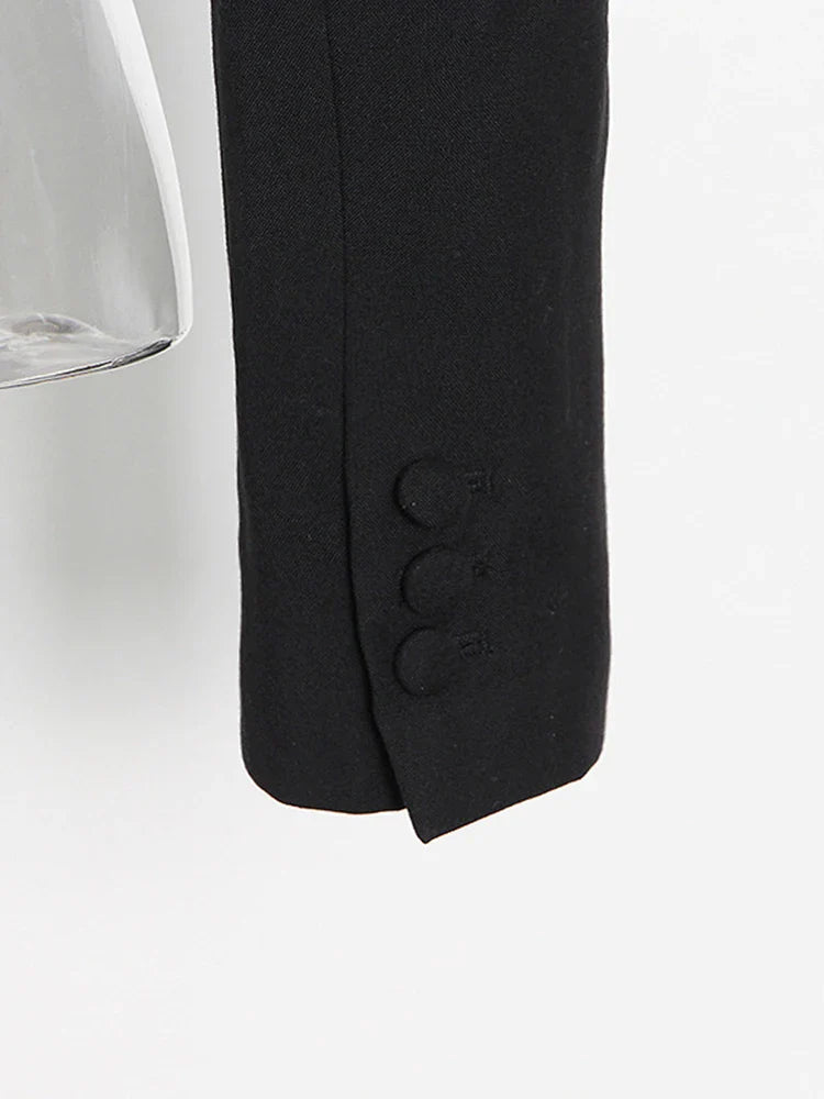 Slim Fit Black Blazer for Women with Notched Collar Long Sleeves and Spliced Diamond Detailing Elegant Sexy Tailored Jacket for Fashion-Forward Looks