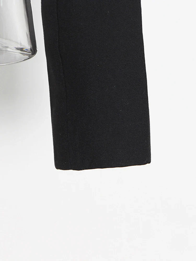 Slim Fit Black Blazer for Women with Notched Collar Long Sleeves and Spliced Diamond Detailing Elegant Sexy Tailored Jacket for Fashion-Forward Looks