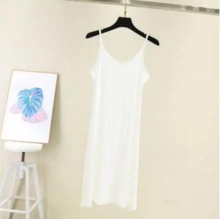 Casual Women's Tank Dress for Spring and Summer Elegant Modal Camisole with Elastic Fit O-Neck Beach and Home Wear