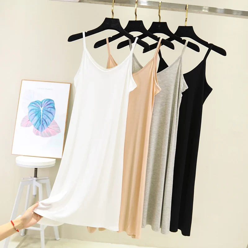 Casual Women's Tank Dress for Spring and Summer Elegant Modal Camisole with Elastic Fit O-Neck Beach and Home Wear