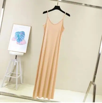 Casual Women's Tank Dress for Spring and Summer Elegant Modal Camisole with Elastic Fit O-Neck Beach and Home Wear