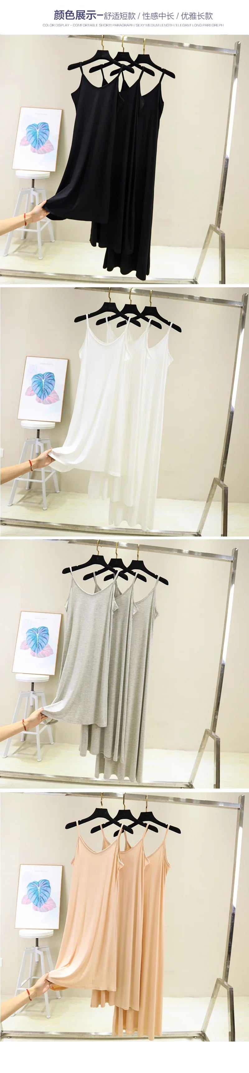 Casual Women's Tank Dress for Spring and Summer Elegant Modal Camisole with Elastic Fit O-Neck Beach and Home Wear