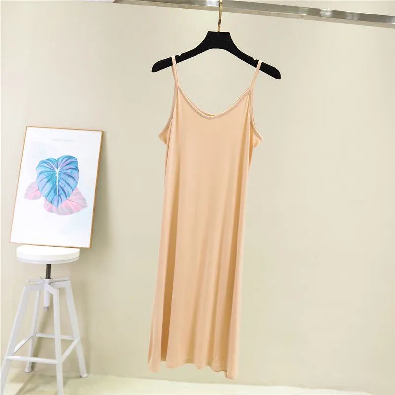 Casual Women's Tank Dress for Spring and Summer Elegant Modal Camisole with Elastic Fit O-Neck Beach and Home Wear