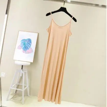 Casual Women's Tank Dress for Spring and Summer Elegant Modal Camisole with Elastic Fit O-Neck Beach and Home Wear